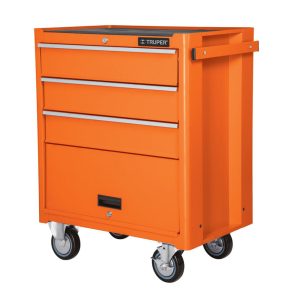 Gabinete metálico color naranja marca Truper de 4 cajones y capacidad para 90 kg