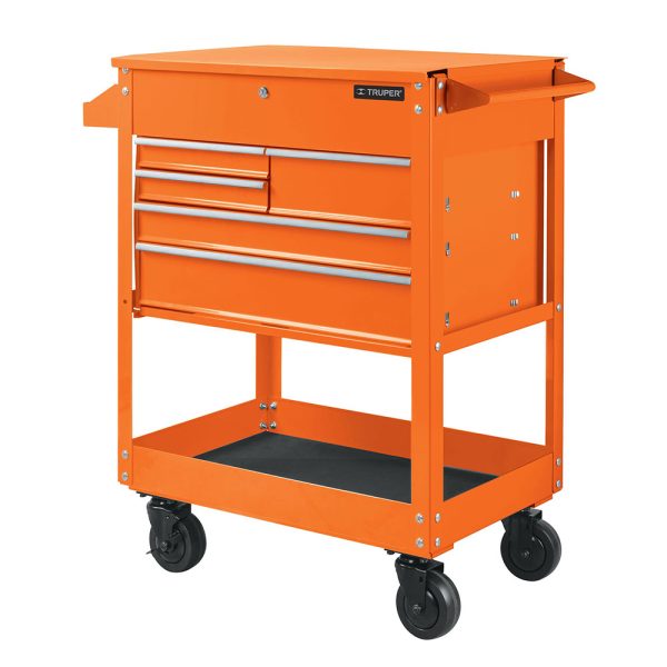 Gabinete metálico color naranja con 5 cajones y capacidad para 320 kg marca Truper