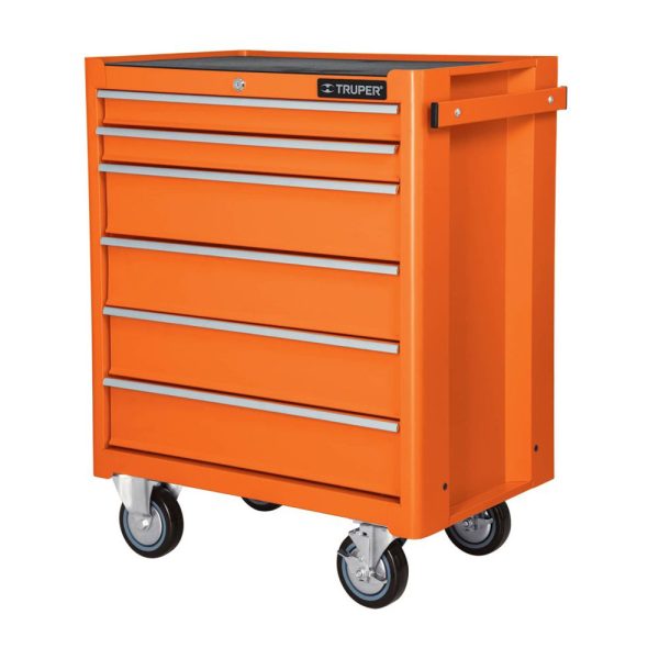 Gabinete metálico color naranja de 6 cajones y capacidad para 130kg marca Truper