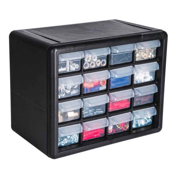 Organizador color negreo con 16 gavetas transparentes de 11 pulgadas marca Truper.