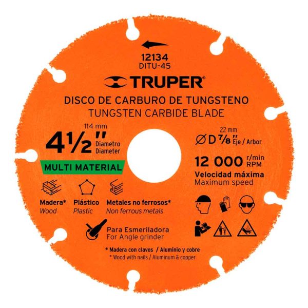 Disco de carburo de tungsteno multiusos marca truper 4 1.2 pulgadas