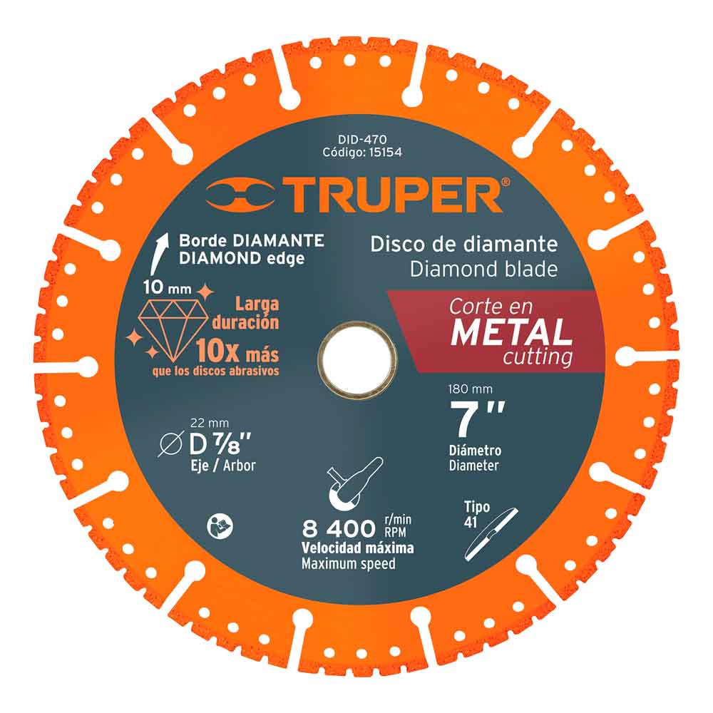 Pacer aficionado Lírico Disco de diamante para corte de metal TRUPER 7” X 1.6 mm Mod. DID-470 -  Vaqueiros Ferreteros