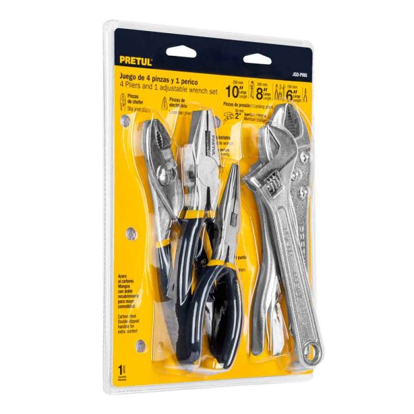 Kit de 4 pinzas y llave ajustable marca pretul