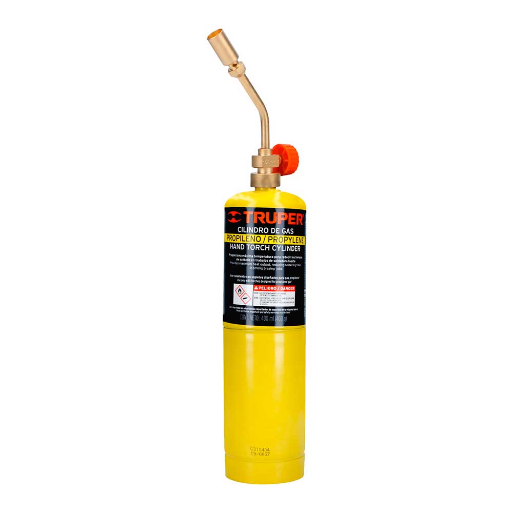 Kit de mechero y cilindro de gas polipropileno para soplete TRUPER 400 g  amarillo Mod. KIT-GAS-400N - Vaqueiros Ferreteros