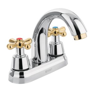 Llave mezcladora para lavabo de cromo-oro nariz curva FOSET AQUA manerales cruceta 4 pulgadas