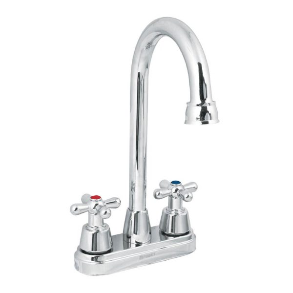 Llave mezcladora para lavabo de cromo cuello bar FOSET AQUA maneral cruceta