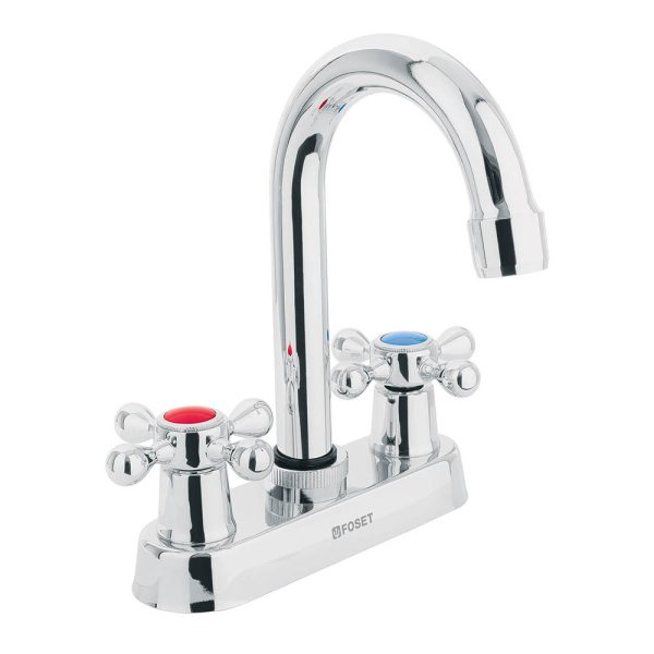 Llave mezcladora para lavabo cuello bar FOSET BASIC manerales cruceta 4 pulgadas