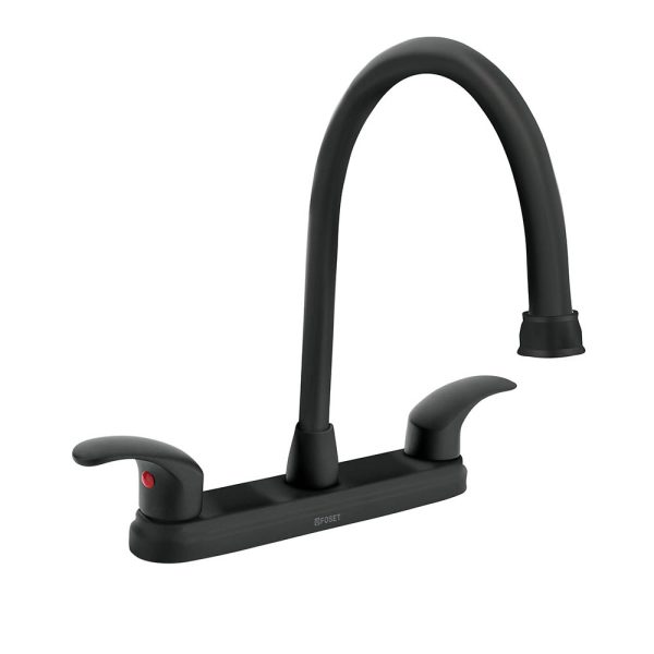 Llave mezcladora para fregadero de cuello largo FOSET AQUA en color negro de 8 pulgadas.