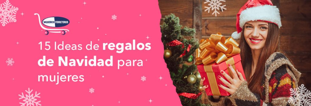 Portada de artículo con mujer sujetando un regalo y usando un gorro navideño