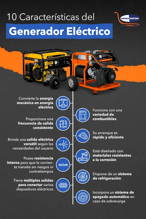 Infografía  con vectores características del generador eléctrico