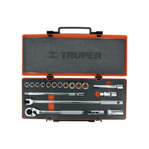Kit de Dados y Matraca Truper de 18 Piezas de 1/2" Mod. JD-1/2X19M