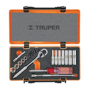 Juego de Dados y Matraca Truper de 20 Piezas de 1/4" Estándar Mod. JD-1/4X21P