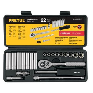 Juego de Matraca con Dados Pretul, de 22 Piezas de 1/4" Estándar Mod. JD-1/4X22SAE-P