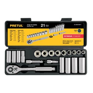 Juego de Dados y Matraca Pretul de 21 Piezas de 3/8" Mod. JD-3/8X21SAE-P