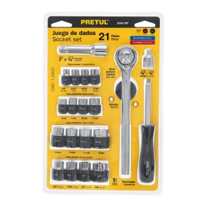 Juego de Matraca con Dados Pretul, 21 Piezas de 1/4" y 3/8" Mod. JUDA-25P
