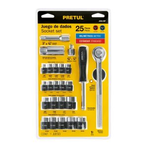 Juego de Matraca y Dados Pretul Kit de 25 Piezas 1/4" y 3/8" Mod. JUDA-29P