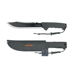 Machete Táctico Doble Filo 10" Truper, Cacha Inyectada y Funda Mod. MACH-10X