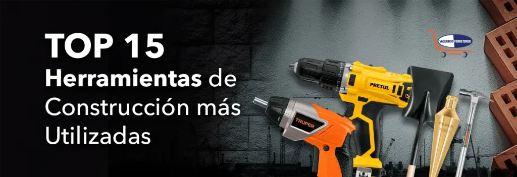 Un taladro, un destornillador inalámbrico y otras herramientas de construcción en exhibición