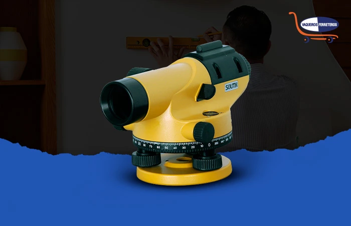 Nivel topográfico color amarillo con negro, uno de los tipos que más usan topógrafos e ingenieros civiles.
