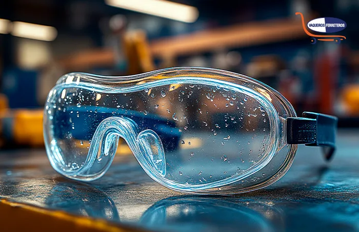 Vista frontal de unas gafas de seguridad.